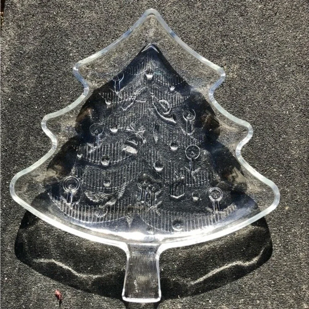 VINTAGE CHRISTMAS TREE CRYSTAL PLATTER 14